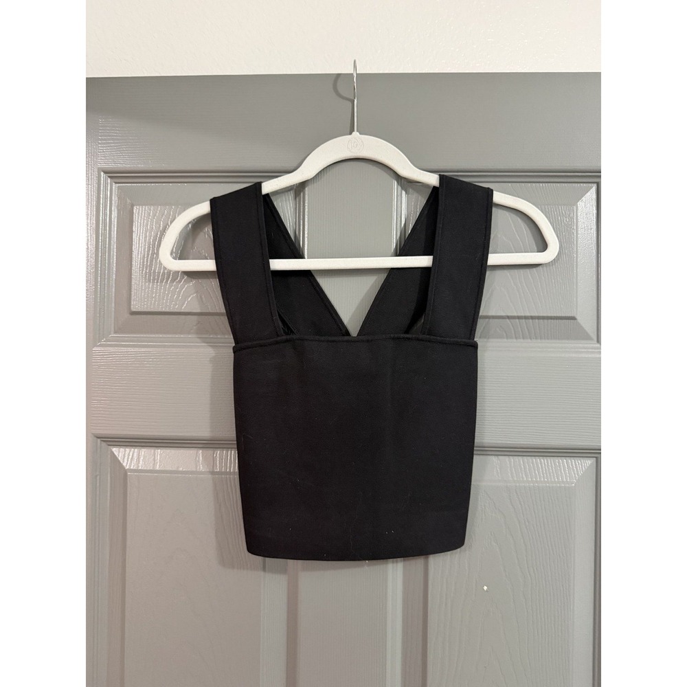 Babaton Aritzia Womens M Black Crossover Strap Crop Top Sleeveless - Picture 2 of 4